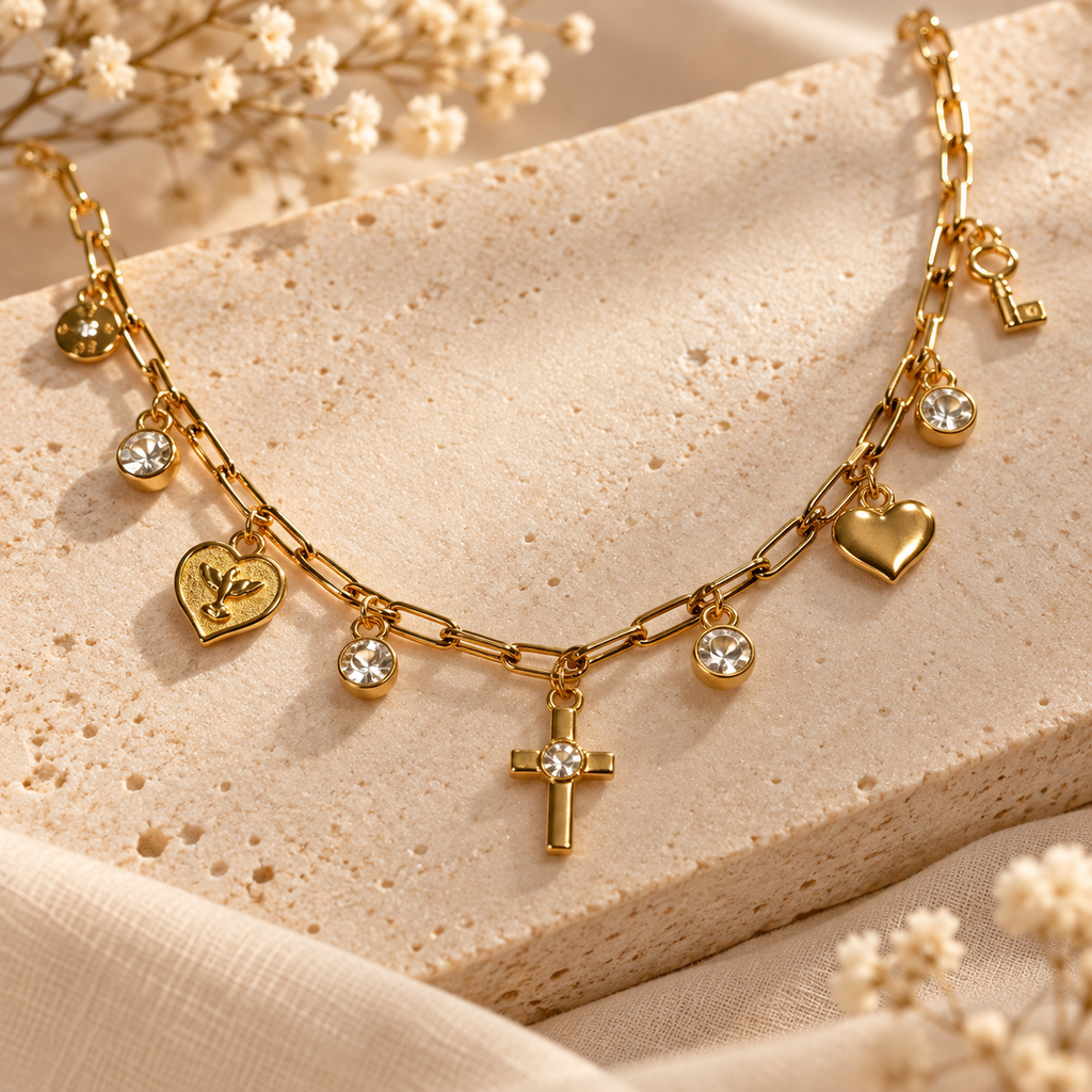 Bible Charm Chave da Fé — detalhes dos pingentes