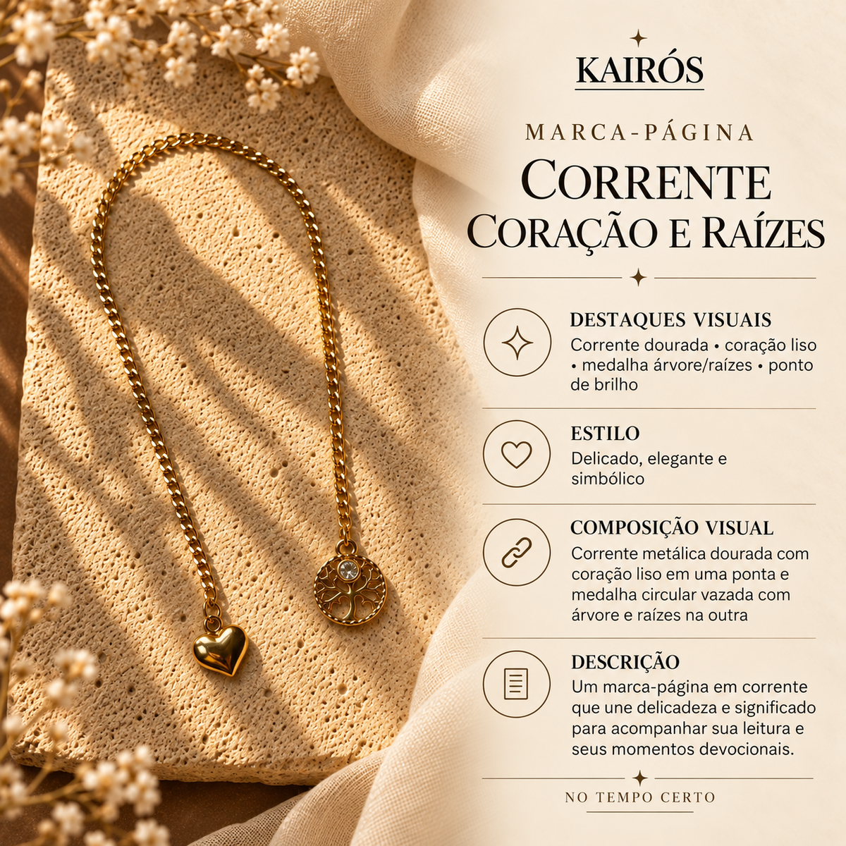Marca-página Corrente Coração e Raízes — card descritivo