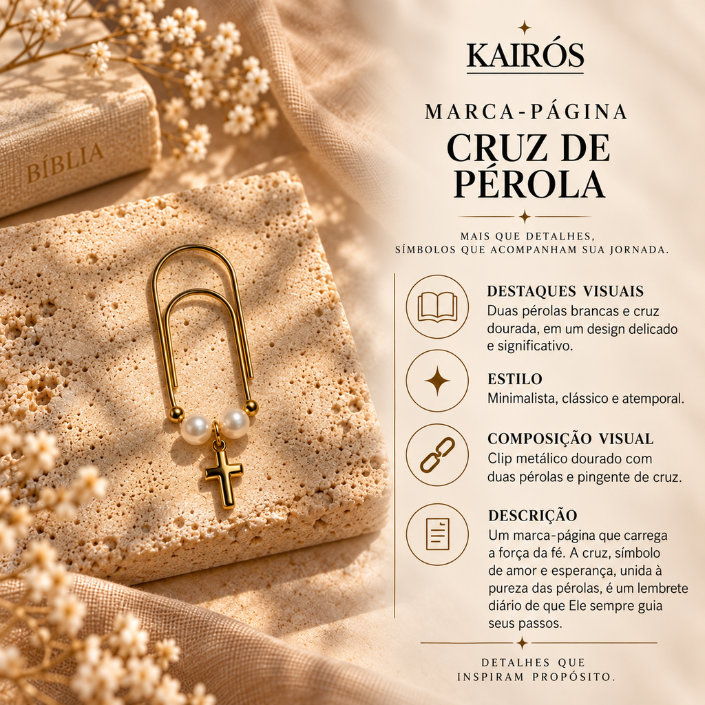 Marca-página Cruz de Pérolas — card descritivo