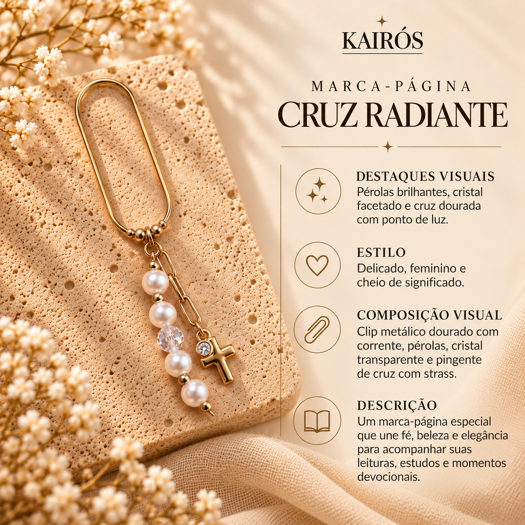 Marca-página Clip Cruz Radiante — card descritivo