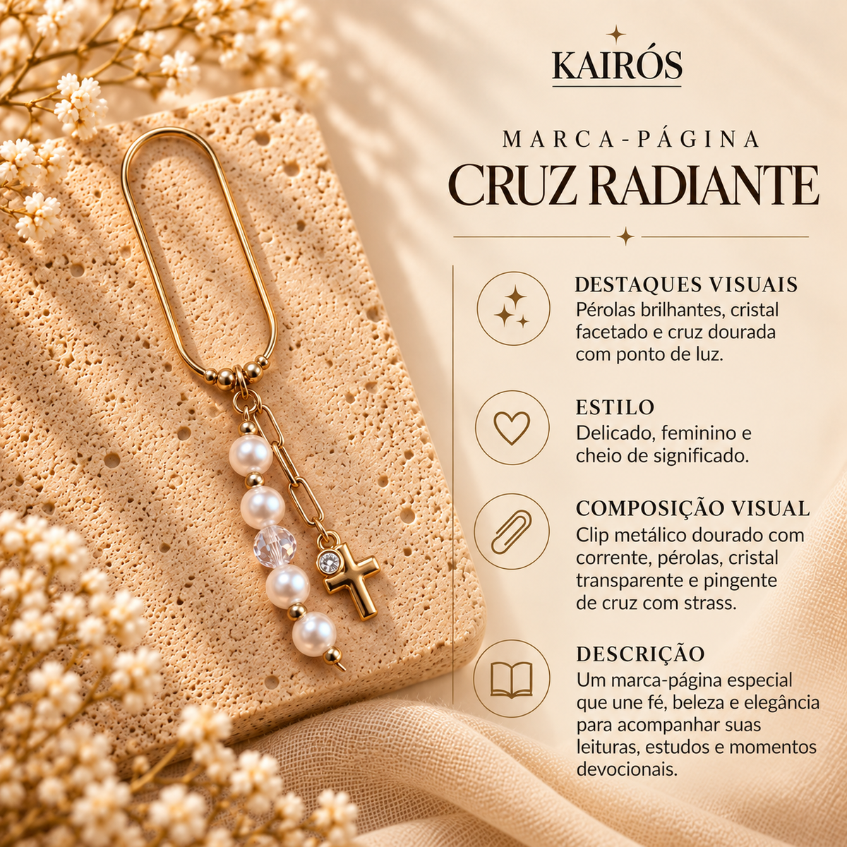Marca-página Clip Cruz Radiante — card descritivo